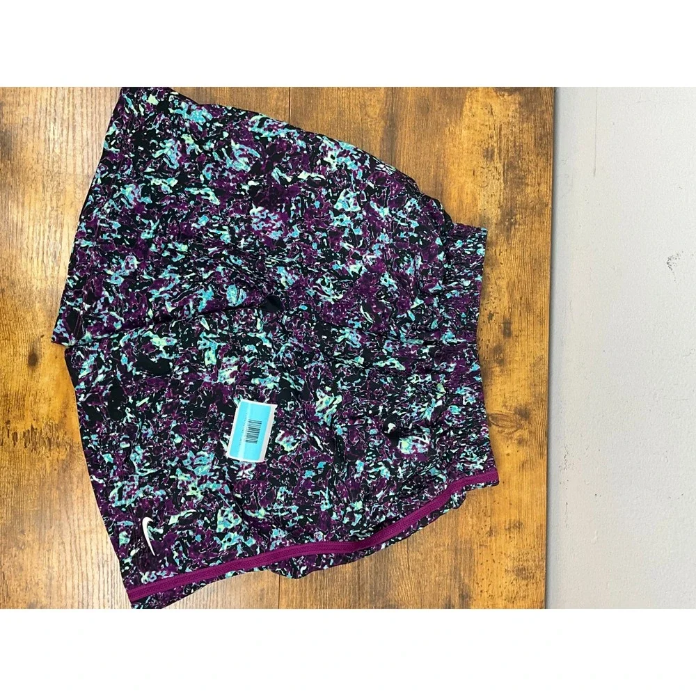 Nike‎ Dri-FIT Running Shorts Purple Aqua Abstract Print Teen's Size L Thailand